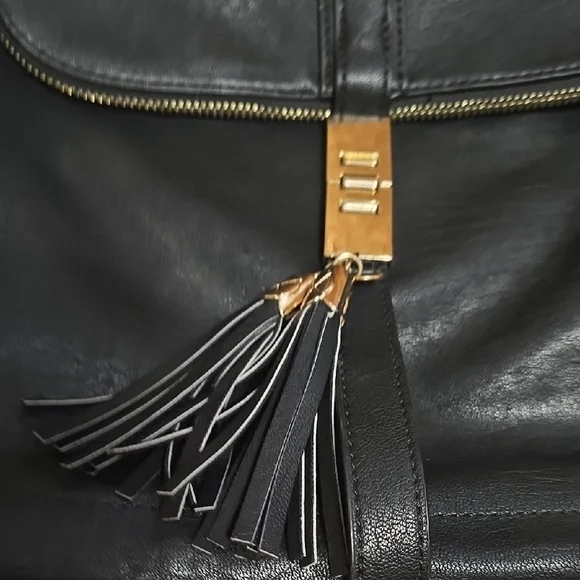 Black Leather Backpack with Tassel - Picture 5 of 14